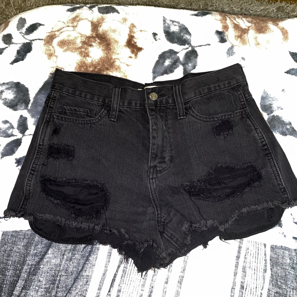 Hollister Black Ripped Jean Shorts